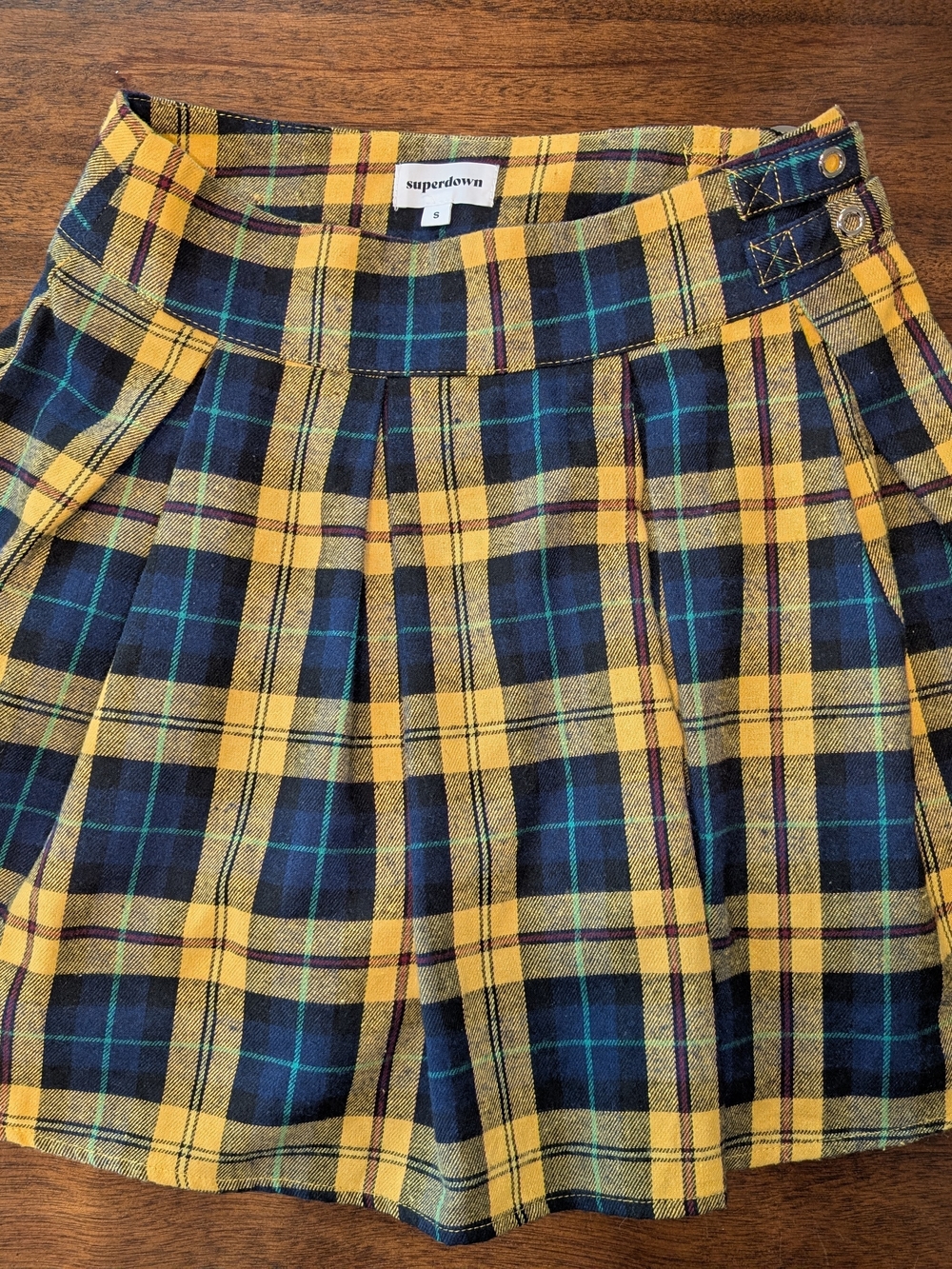 superdown Yellow and Black Plaid Mini Skirt